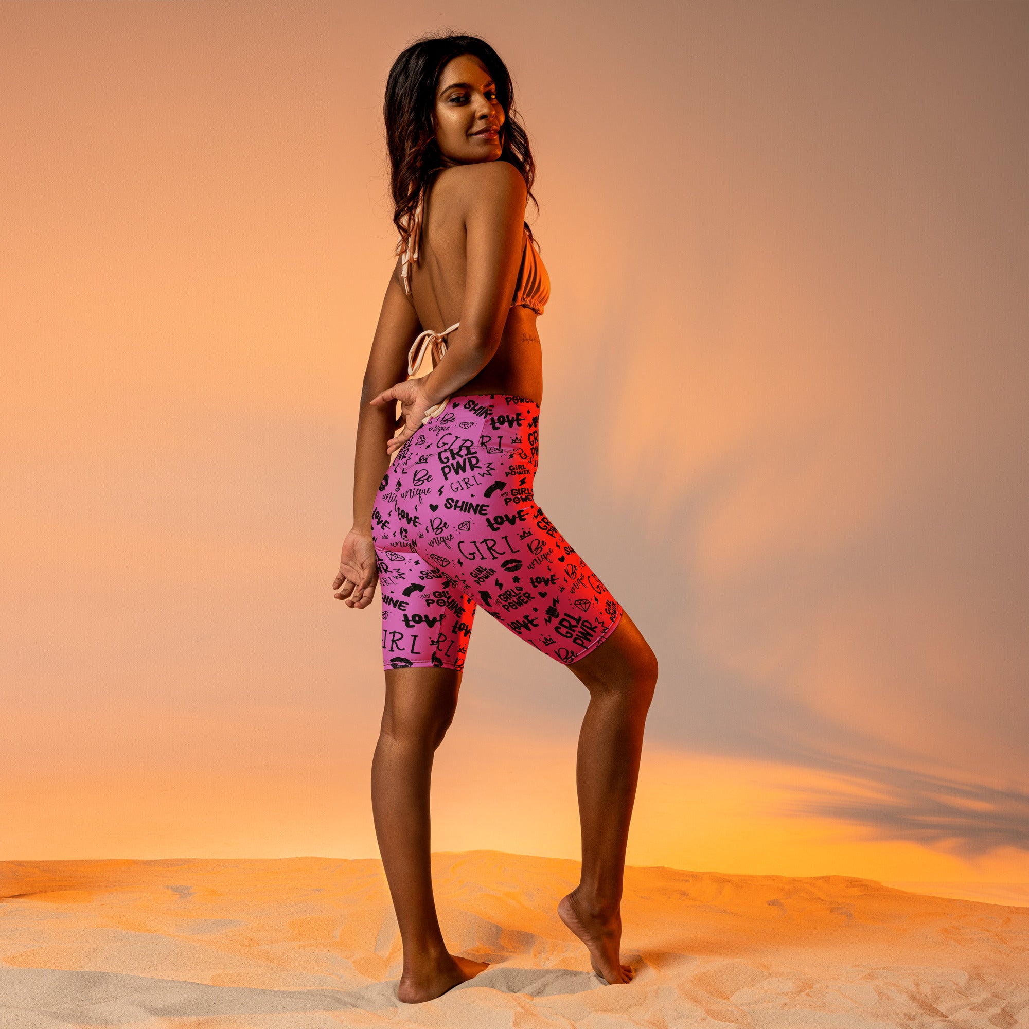 SHE REBEL - Pink Girl Power Biker Shorts